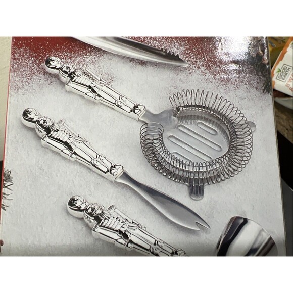 Holiday Collection Godinger 5 Pc Christmas Soldier Bar Tool Set Silver Plate VTG - Picture 5 of 11